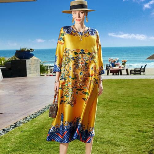 Chinese Style Loose Print Dragon Women Cheongsam Dress A-line Party Casual Plus Size Robe Fashion Vintage Midi Vestidos Ropa 5XL