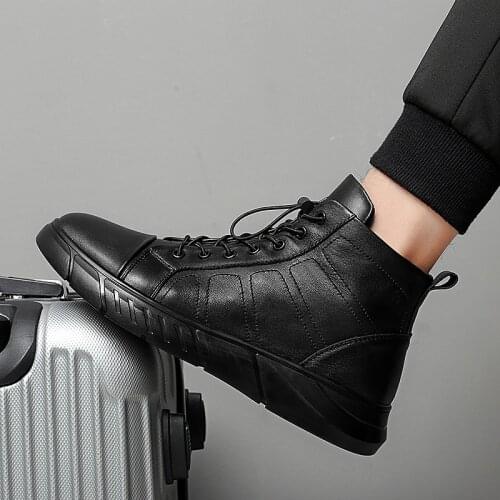 Winter Snow Boots plush Warm Genuine Natural Leather Handmade high top Men Winter Shoes ankle boots big size 48 with fur o4