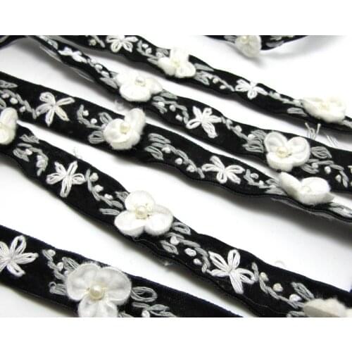 1 Yard 5/8 Inches Velvet Rose Flower Embroidered Ribbon Trim|Floral Lace Supplies|Bow Making Hair Material