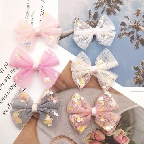 10pcs/lot 7cm Mesh Love Heart bowknot Appliques for Children Headwear Hair clip Accessories and Garment Accessories