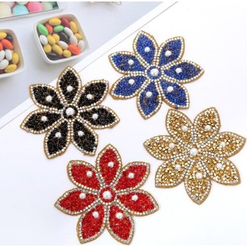 10pc Sticking Flower Melt Drilling Rhinestone and pearls Parches Ropa Iron On Patches Transfer patch for hats