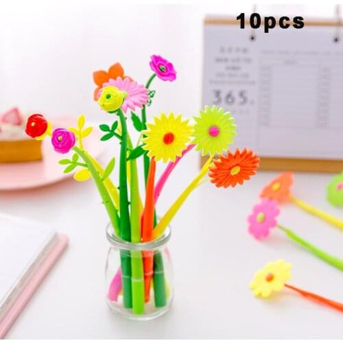 10Pcs Creative Flower Gel Pen Cute Korean Flowers Gel Pens Learning Stationery Decorative for Student School Office Supplies