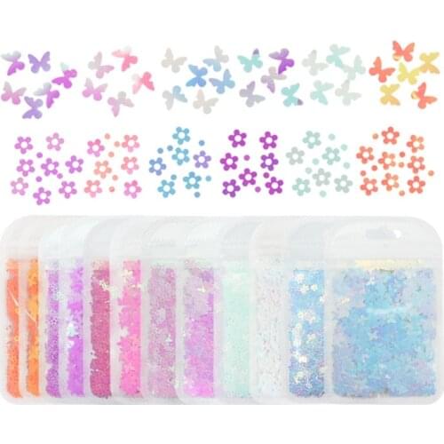 12 Bags Butterfly Flower Shape Glitter Sequins Flakes Resin Epoxy Mold Fillings Nail Art Decorations for DIY Crafts T21F