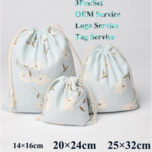 3Pcs/Set Drawstring Floral Bag Natural Cotton Cosmetic Organizer Pouch Perfume Fragrance Bag Dry Flower Sweet Smelling Bag