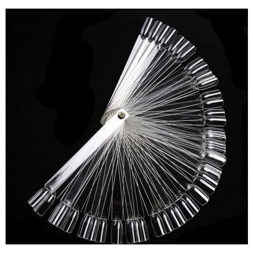 50PCS False Nail Tips Fan shaped Fake Nail Art Tips Polish UV Gel Sticker Decoration Display Stick Gel Salon Tool Clear Natural