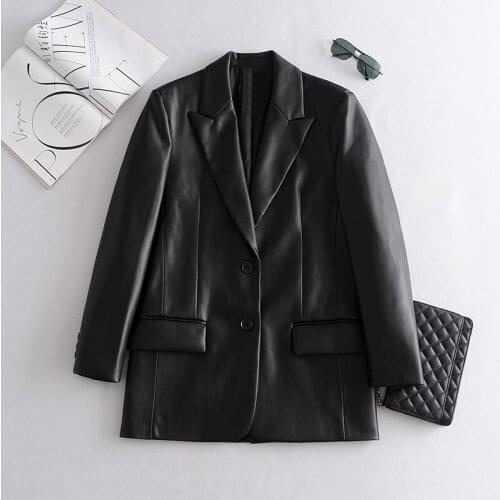 Black jackets Long PU Faux Leather Blazers Women Leather Jacket Coat Brand Female Jackets Outerwear Ladies Coats Female Leather