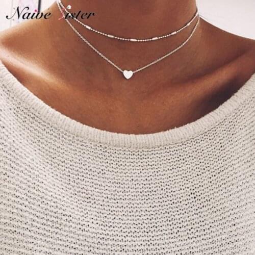 2019 Simple Love Heart Choker Necklace For Women Multi Layer small Beads Chocker collar collier femme Layered Statement jewelry