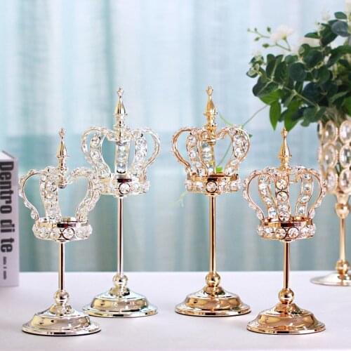 Europe metal Single head candle stand wedding candlestick decor candle holders Crown crystal candle holder for home table ZT153