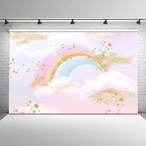 Rainbow backdrop newborn baby shower background for photo studio little gold glitter stars backdrop for party decoration white c