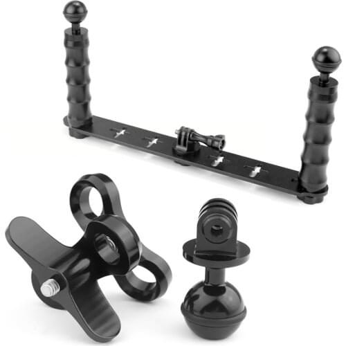 F18282-A Aluminum CNC Diving Lights Ball Butterfly Clip Arm Clamp Mount + ABS Ball Base Adapter for GoPro HERO 3/3+/4 5 Camera