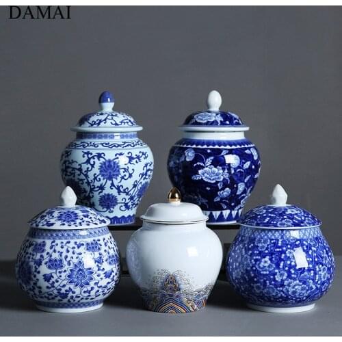 Chinese Vintage Ceramic Tea Tins Classical Painted Blue and White Porcelain Ornaments Teahouse Kung Fu Tea Set Teas Container