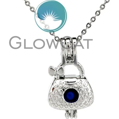 KK778 Elegant Women Handbag Beads Cage Essential Oil Diffuser Aromatherapy Pearl Cage Locket Necklace Girl Party Jewelry