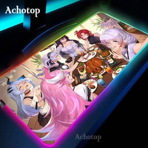 Honkai Impact 3rd Mousepad Sexy Girl Anime Mouse Pad RGB Gaming Mouse Pad PC Gamer LED Color Light Lock Desktop Gaming Desk Mat