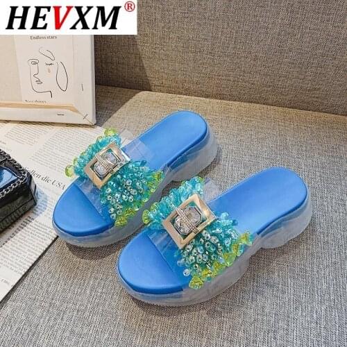 LazySeal Women Colorful Crystal Slides Transparent sole Flower Design Bling Diamond Wedge Slipper Outdoor Platform Summer Shoes