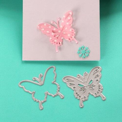 DUOFEN METAL CUTTING DIES 010002 2pcs Medium butterflies cutout lace hollow embossing stencil DIY Scrapbook Paper Album 2018 new