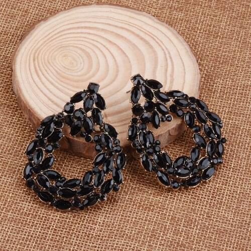 Fashion Round Black Rhinestone Dangle Drop Earrings Vintage Circle Geometric Pendant Earring Jewelry Accessories For Women