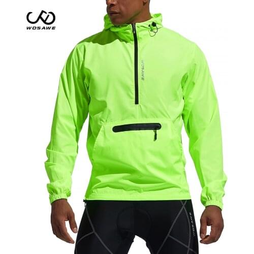 WOSAWE Windproof Mens Cycling Jackets Hooded Riding Waterproof Cycle Clothing Bike Long Sleeve Jerseys Reflective Wind Coat