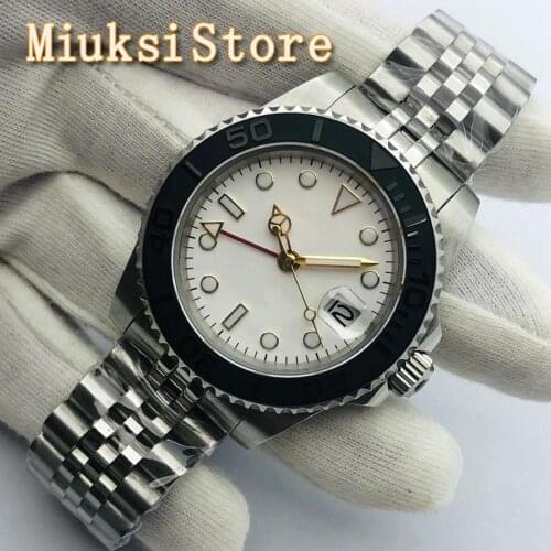 BLIGER 40mm Mens Top Sterile Mechanical Watch Sapphire Crystal Ceramic Bezel GMT White Dial Luminous Mens Automatic Watch