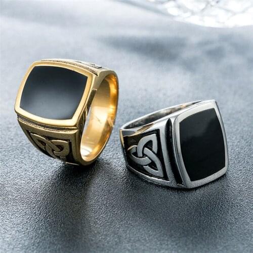 Personality Vintage Black Drop Oil Triangle Mens Titanium Steel Ring