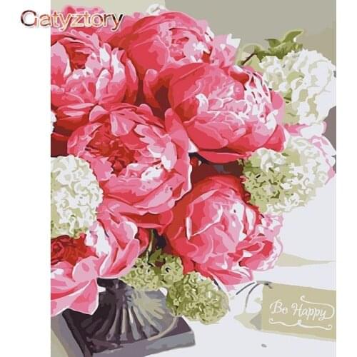 GATYZTORY Frame Peony Flowers DIY Painting By Numbers Abstract Modern Canvas By Numbers Hand Painted Coloring By Numbers Home Ar