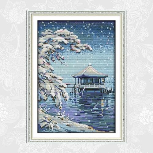 The Pavilion in the Water Patterns Handwork Beginner Embroidery Sets Aida Canvas Cross-stitch 11CT 14CT Wholesale Needlework