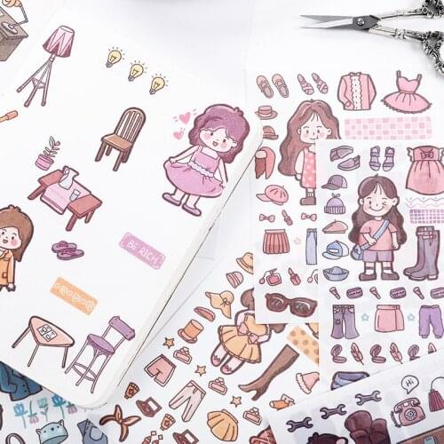 4pcs Washi Paper Sticker Kawaii Japanese Stationery Adhesive DIY Album Journal Scrapbooking Labels Stickers School Supplies Gift