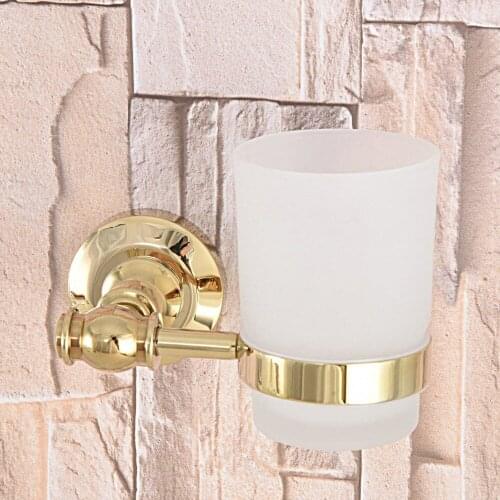 Golden Polished Gold Color Brass Bathroom Bath Tumbler Holder with Single Glass cup Wall Mount aba309