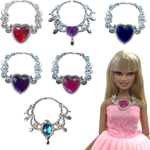 NK 3 Pcs/Set Random Doll Fashion Crystal Plastic Chain Necklace For Barbie Doll Accessories Princess Party DIY Toy Jewelry DZ