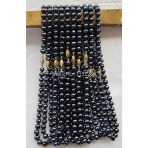 Wholesale 7-8mm Black Freshwater Pearls Necklace Chain 10pcs/lot Fish Shaped Buttons Women Fashion Jewelry 18inch JT5091