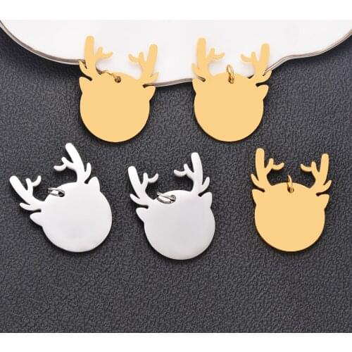 5Pcs/Lot 100% Stainless Steel Necklace Deer Head Antler Nameplate Necklace Charm Connector DIY For Jewelry Making Wholesale