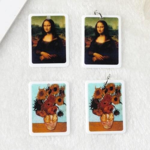 10pcs Van Gogh Sunflower And Mona Lisa Resin Charms DIY Accessory for Necklace Pendant