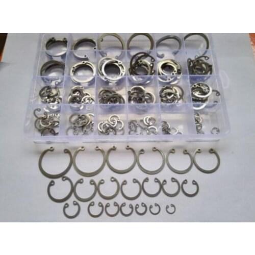 190pcs Size 8-20 304 Stainless Steel Hole Spring Collar C type Retainer circlips internal and external circlip Assortment