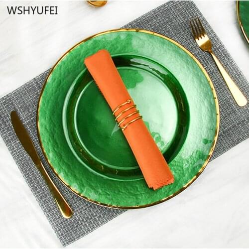 Direct sales new ins light luxury gold edge cold grain creative glass plate color plating gold plate fruit plate hotel tableware