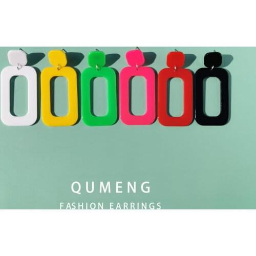 QUMENG European and American geometric vintage Long stud earring 6 colors Fluorescent green Earrings for women Night club party