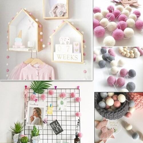 2M 30pcs Wool Felt Balls Kids Room Wall Decor Hanging Nursery Pom Pom Garland for Wedding Birthday Table Baby Cot Decoration