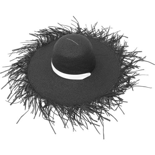 2021 Women Paper Hat Straw Large Wide Brim Girls Black White Color Panama Beach Straw Sun Caps For Holiday