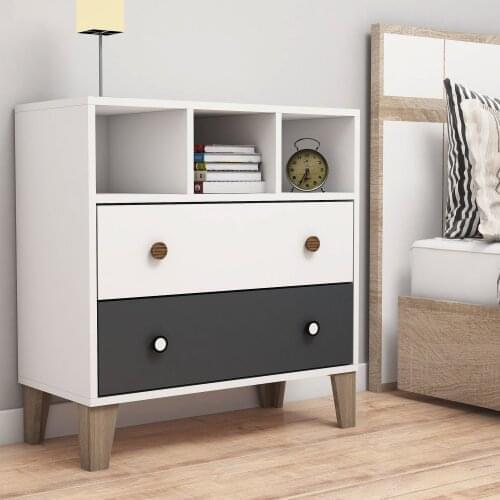 Bimossa Maya Modern Wardrobe with Shelves and Drawers, White Anthracite -exc.411