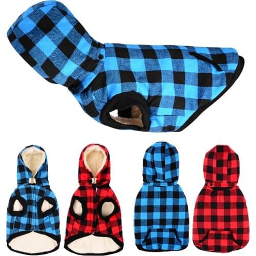 Thicken Dog Vest For Medium Large Dogs Winter Dog Hoodies Warm Flannel Big Dog Clothes Plaid Pet Jacket Dogs Labrador Clothing