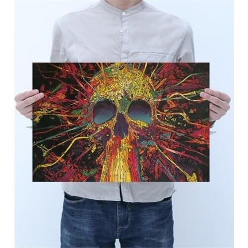 Vintage Colorful Skull Head Painting Poster Room Decoration Stickers Wall Decor Kraft Paper Bar Home Decor Wall Sticker Posters