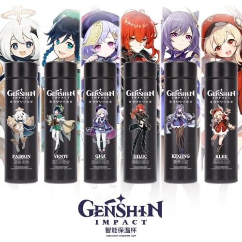 Game Genshin Impact Venti Paimon Klee Diluc Qiqi Keqing Stainless Steel Vacuum Cup Thermos Cup Anime Water Bottle Xmas Gifts