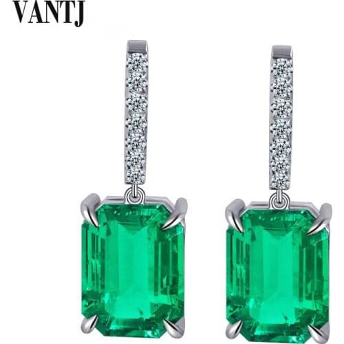 VANTJ 100% 10K Gold Lab Grown Emerald Earring Moissanite Created Hydrothermal Emerald Fine Jewelry Women Party Wedding Gift