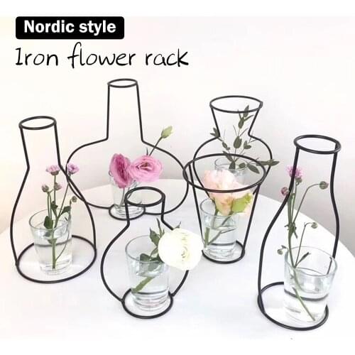 Retro Iron Line Flowers Vase For Decoration Cachepot for flowers Plant Holder Interior Tabletop Flower Vases Nordic Home Decor