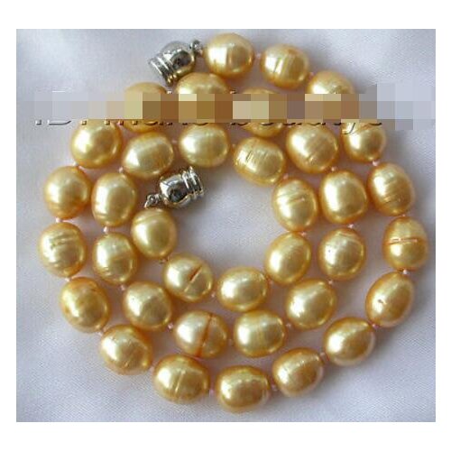Stunning 10-11mm baroque gold freshwater cultured pearl necklace s701