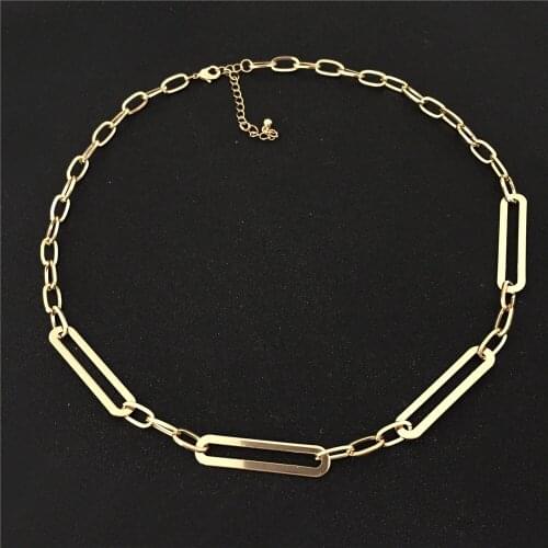 High Quality Simple Gold Color Linked Geometric Rectangle Oval Necklace for Vintage Women Fashion Choker Punk Necklace