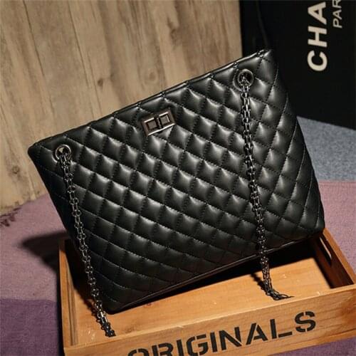 High Quality Luxury Brand Women Plaid Bags Large Tote Bag Female Handbags Black Leather Big Crossbody Chain Messenger Bag Girl