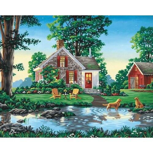 YIKEE diamond painting Scenery house，cross stitch diamond,diamond mosaic paintings Y1034