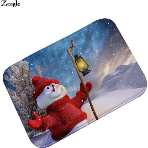 Zeegle Christmas New Year Carpet Flannel Home Decoration Anti-Slip Floor Mat Living Room Bedroom Thicken Carpet Entrance Mat