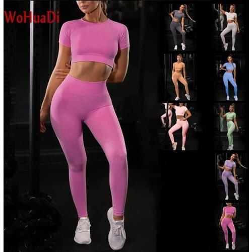 WOHUADI Fitness Sportswear Womens Clothing Seamless Sport Suit Gym Workout Female Yoga Set Crop Top Shirt Leggings Push Up