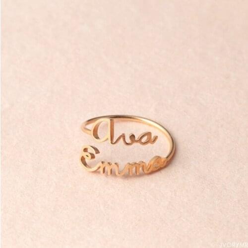 Custom Double Name Rings Stainless Steel Adjustable Personlized Knuckle Rings Women Fashion Jewelry Wedding Rings girl Gift