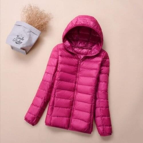 2021 Women White Duck Down Jacket Autumn Female Ultra Light Down Jackets Slim Solid Ladies Long Sleeve Hooded Warm Parkas Q83